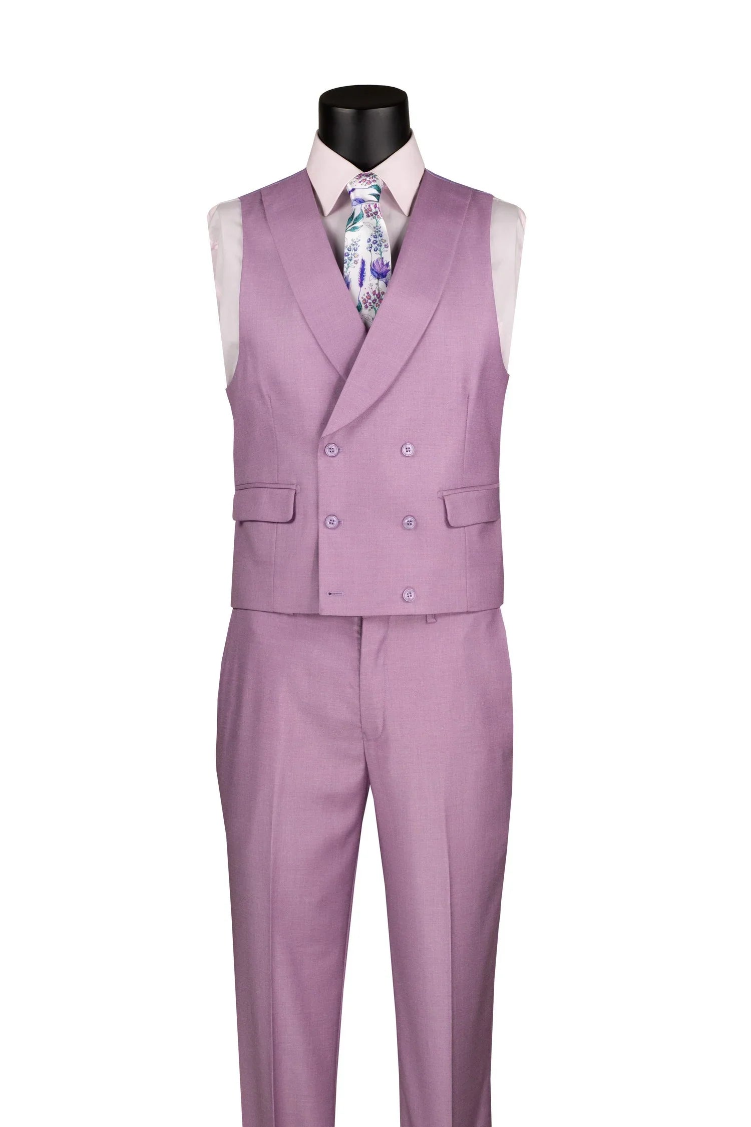 Lavender Modern Fit 3-Piece Suit with Lapel Vest