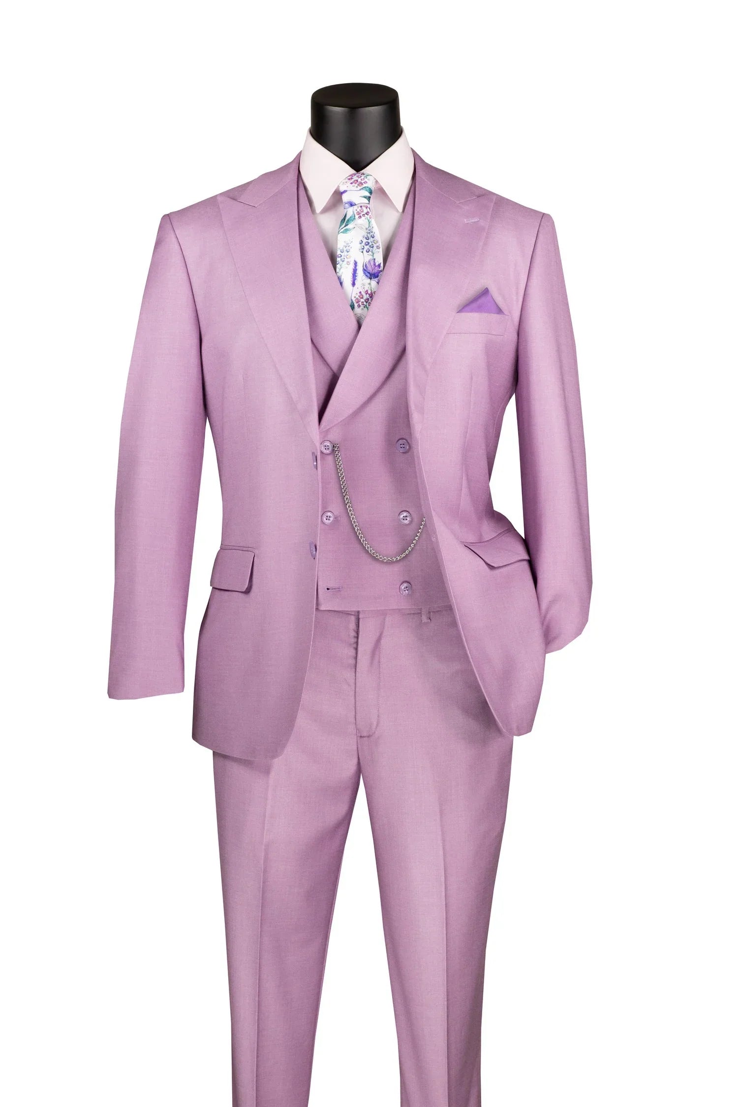Lavender Modern Fit 3-Piece Suit with Lapel Vest