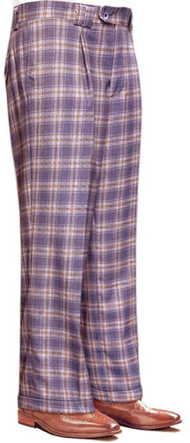 Lavender Plaid Wool Wide Leg Pants for Men