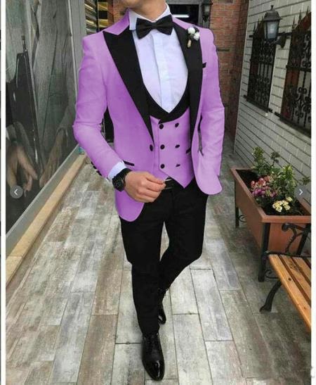 One Button Notch Lapel Slim Suit, Lavender