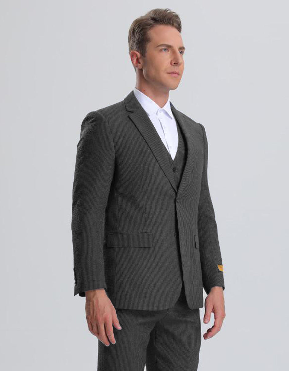 Men's Black Seersucker Suit with Vest