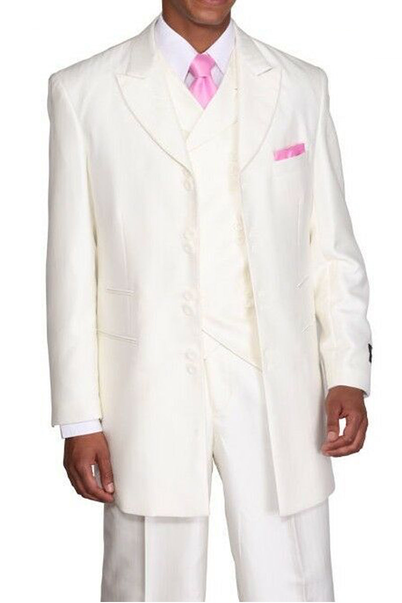Mens Vested Wide Peak Lapel Ton on Ton Stripe Suit