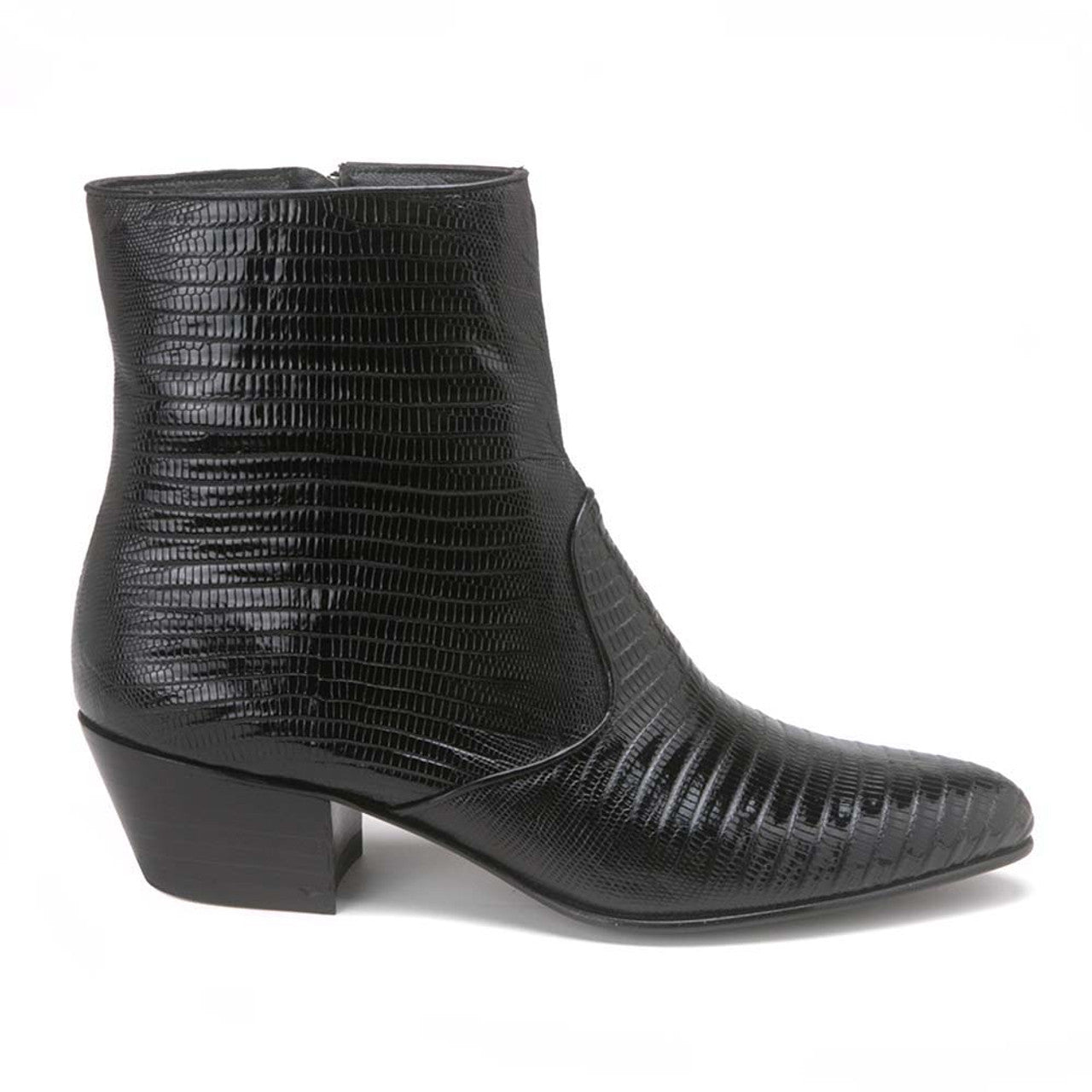 Los Altos Black Lizard Leather Ankle Boots