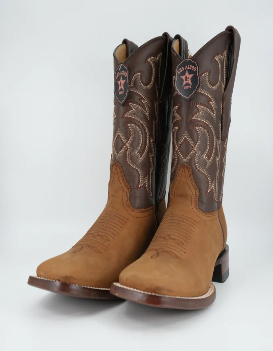 Los Altos Crazy Leather Tan Square Toe Boot