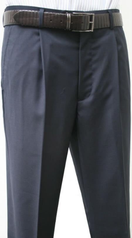 Mens Classic Fit Single Pleat Dress Slacks in Navy