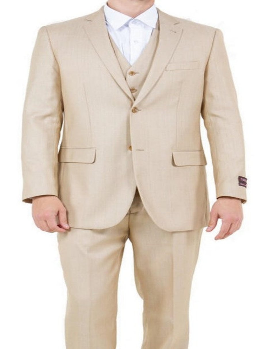 Sharkskin 3 Piece Light Beige Men's Suit