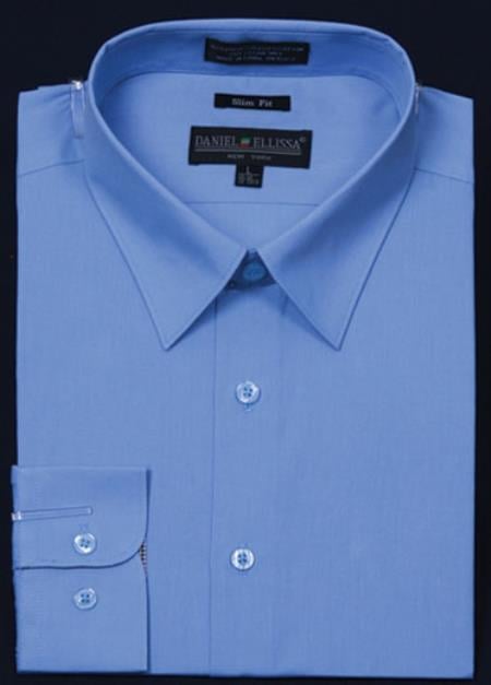Affordable Clearance Cheap Mens Dress Shirt Sale Online Trendy - Slim Fit - Light Blue Color Men's Dress Shirt