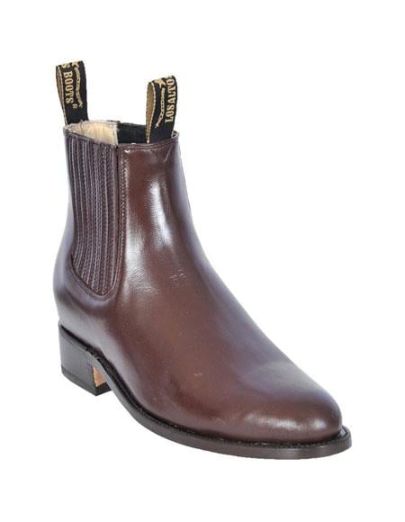 Los Altos Boots Chelsea Charro Botin Short Ankle Deer Light Brown Leather Boot ~ botines para hombre For Men - Short Cowboy - Western Ankle Boots