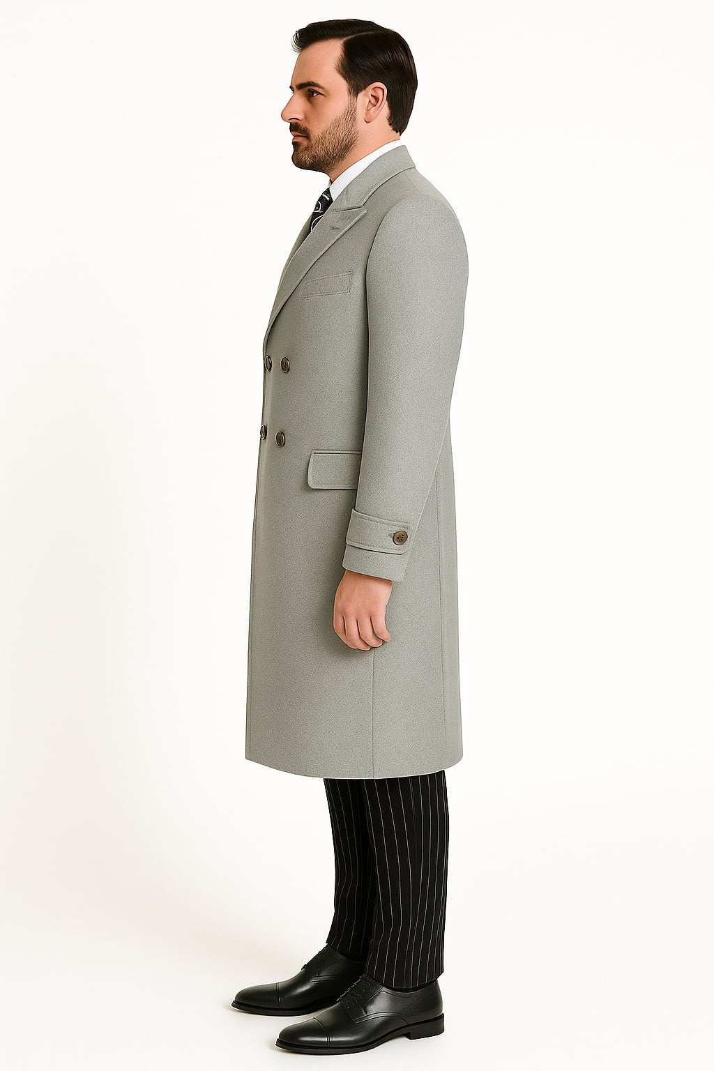 Men's Gray Double-Breasted Wool Overcoat