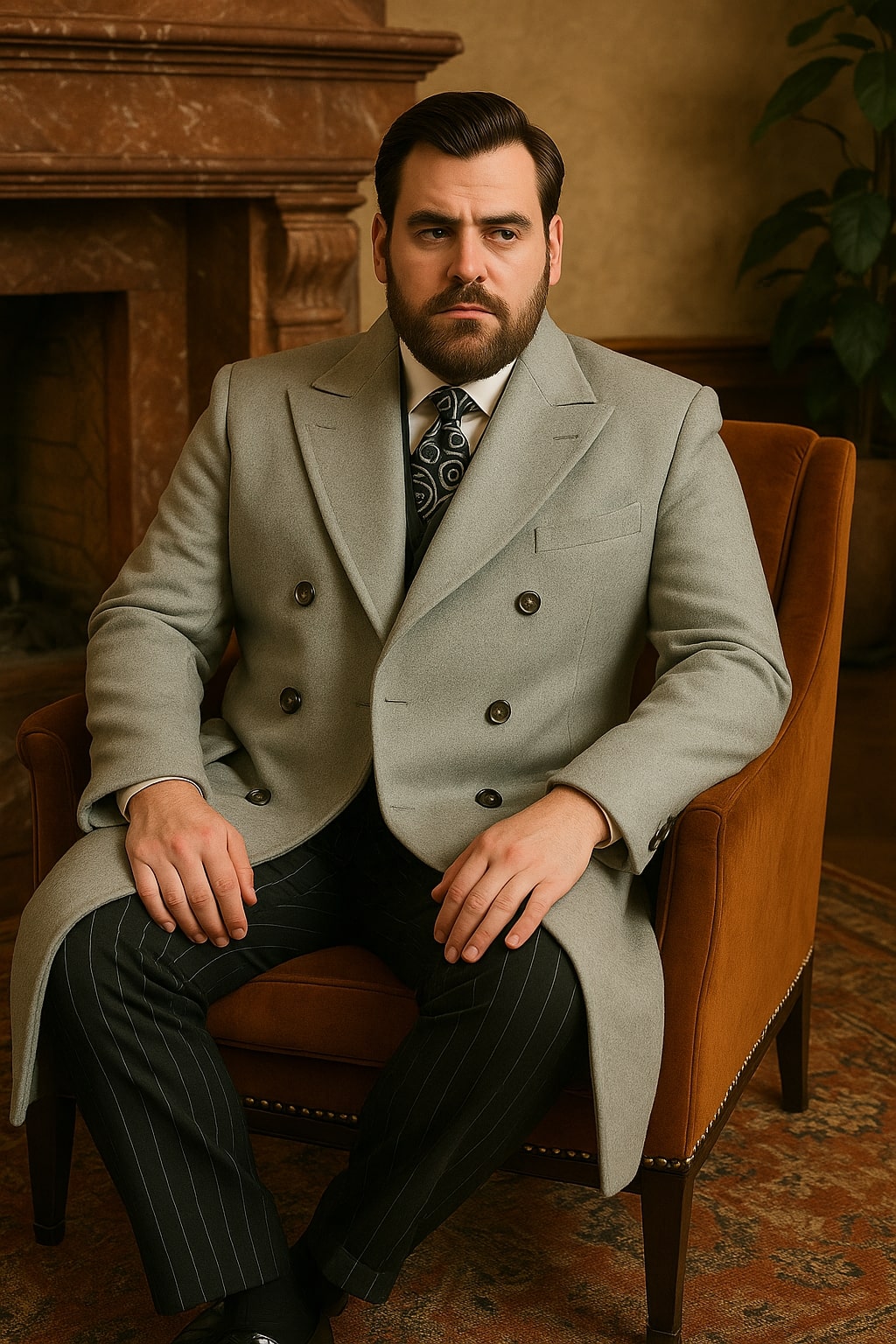 Men's Gray Double-Breasted Wool Overcoat