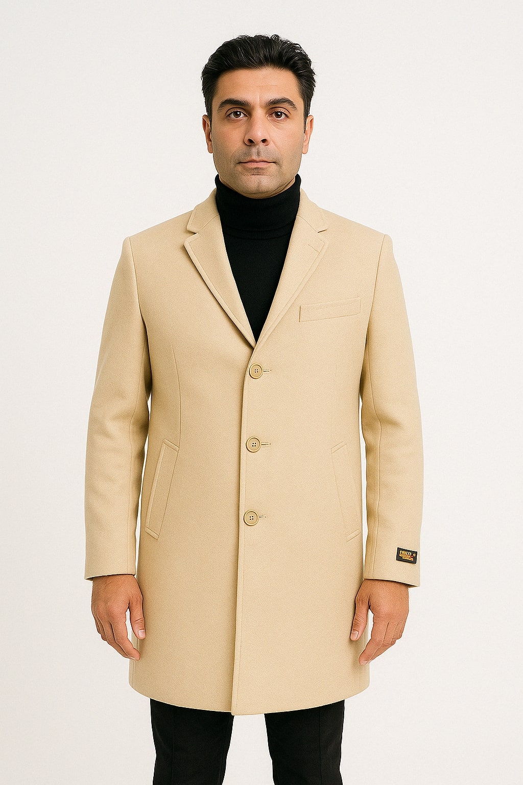 Beige Wool Overcoat with Notch Lapel