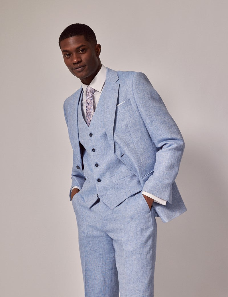 Men's Light Blue Linen Wedding Suit