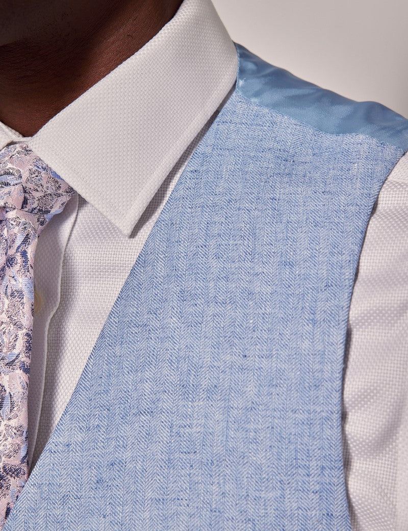 Men's Light Blue Linen Wedding Suit