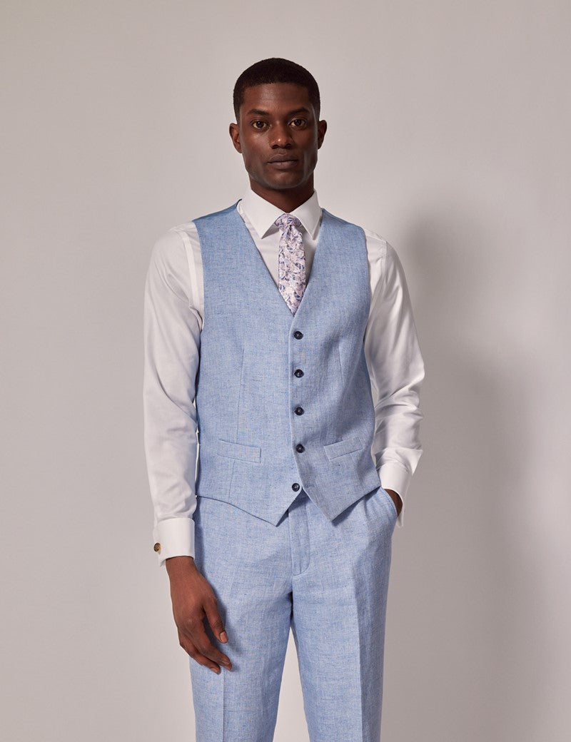 Men's Light Blue Linen Wedding Suit