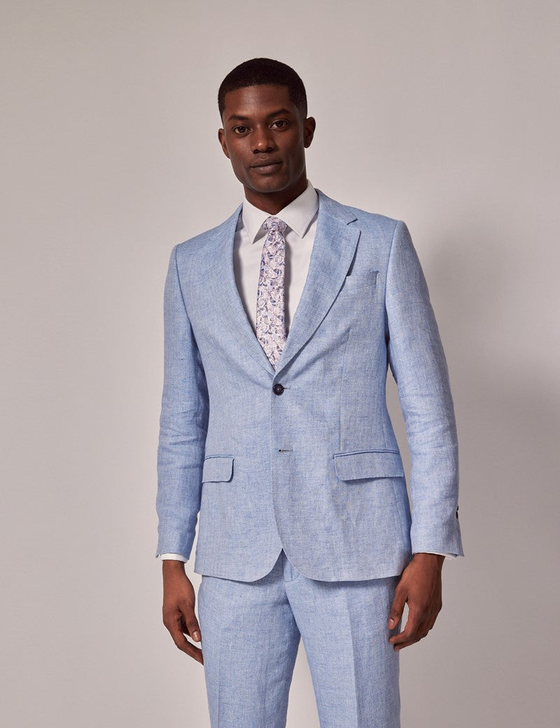 Men's Beach Wedding Light Blue Linen Suit