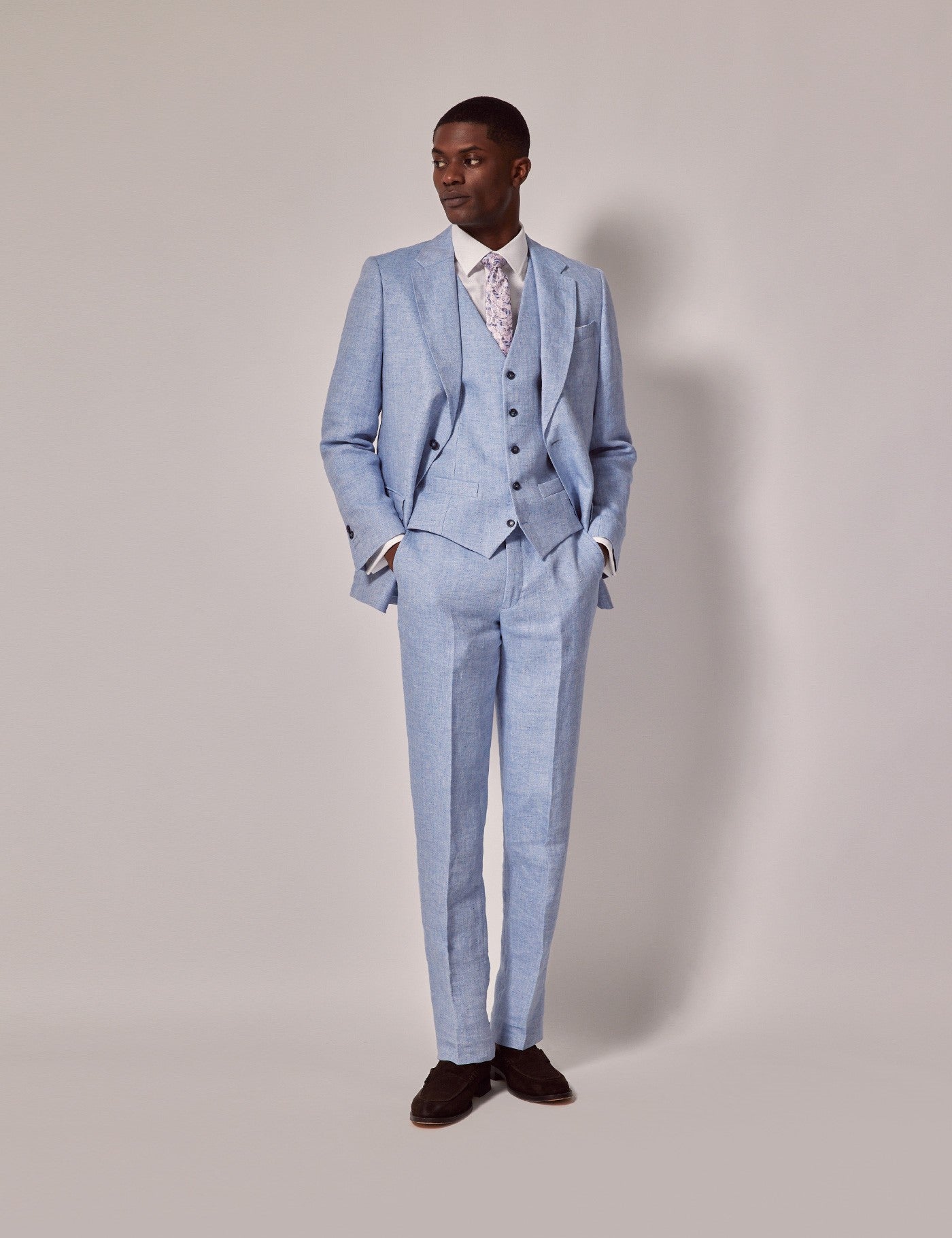 Men's Light Blue Linen Wedding Suit