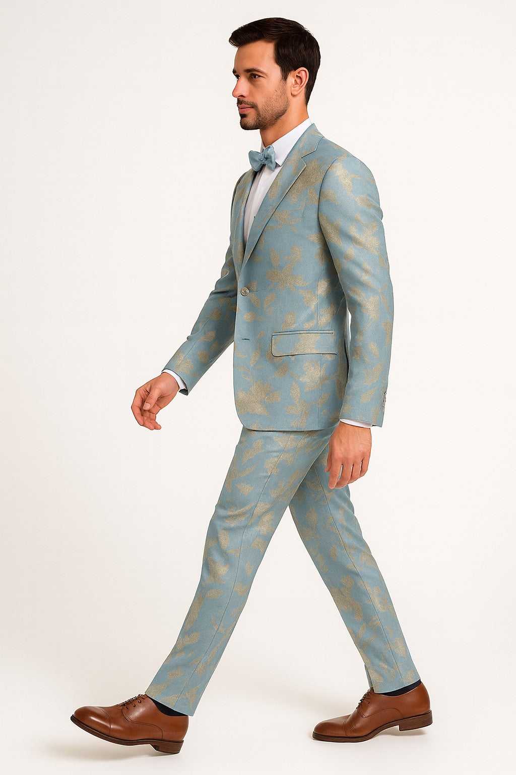 Light Blue and Gold Tuxedo - Sky Blue Suit - Paisley Tuxedo Suit
