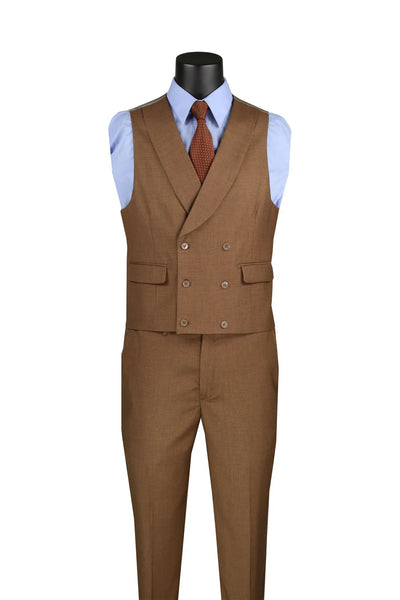 Light Brown 3-Piece Modern Fit Suit with Vest