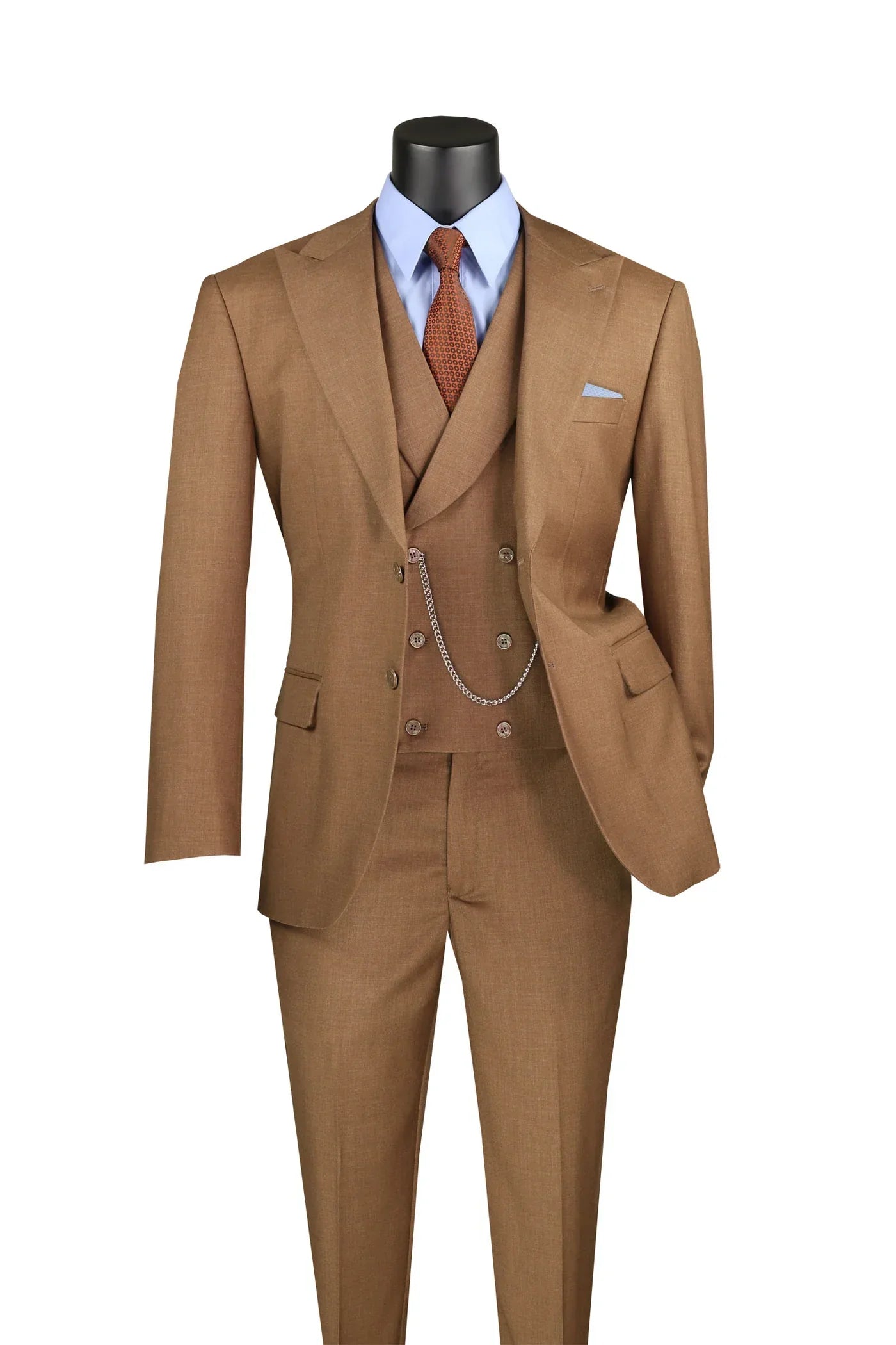 Light Brown 3-Piece Modern Fit Suit with Vest
