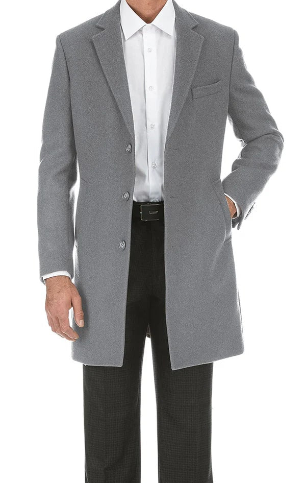 Slim Fit Light Gray Wool Overcoat