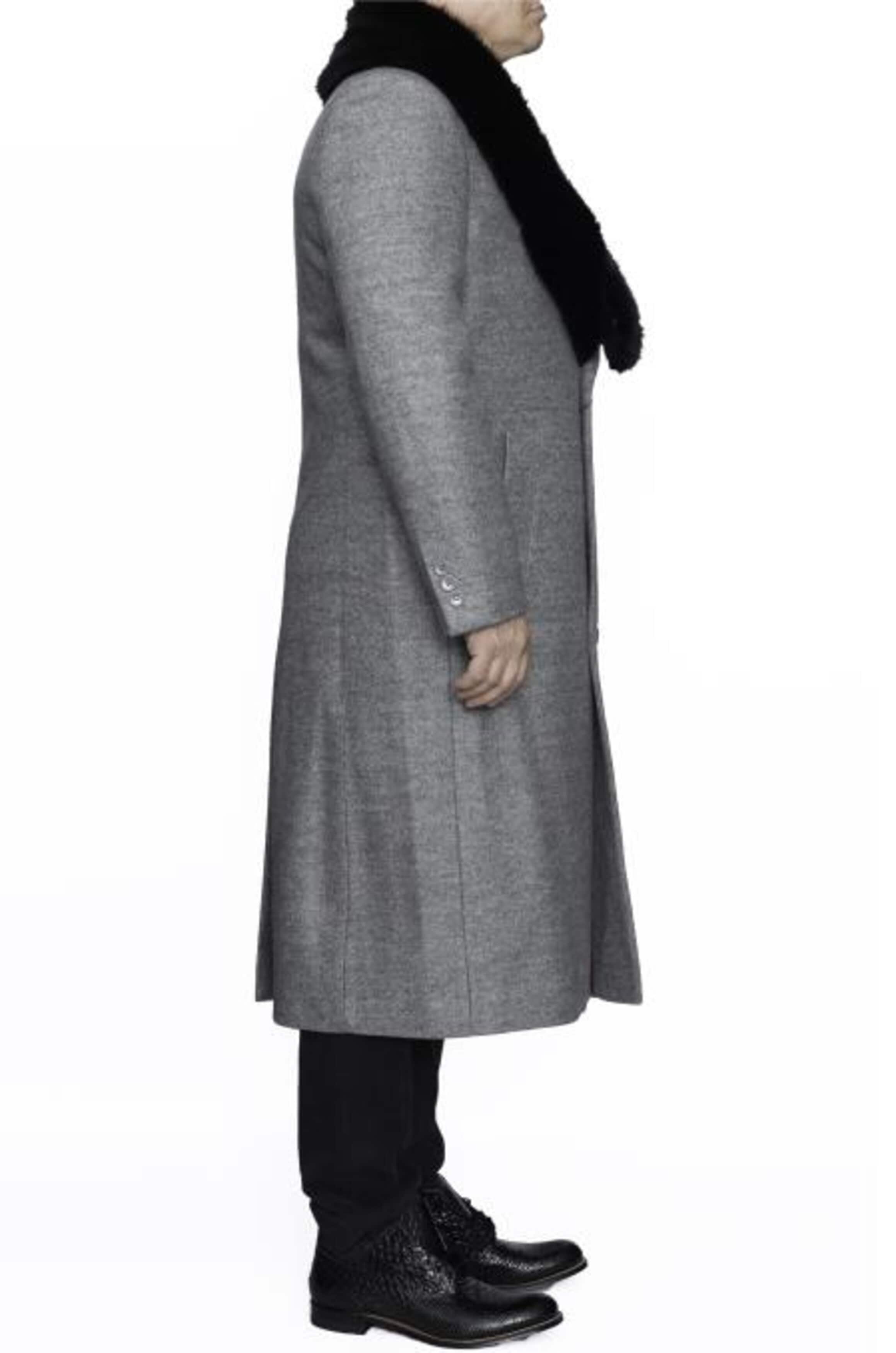 Men's Wool Ankle-Length Overcoat with Removable Fur