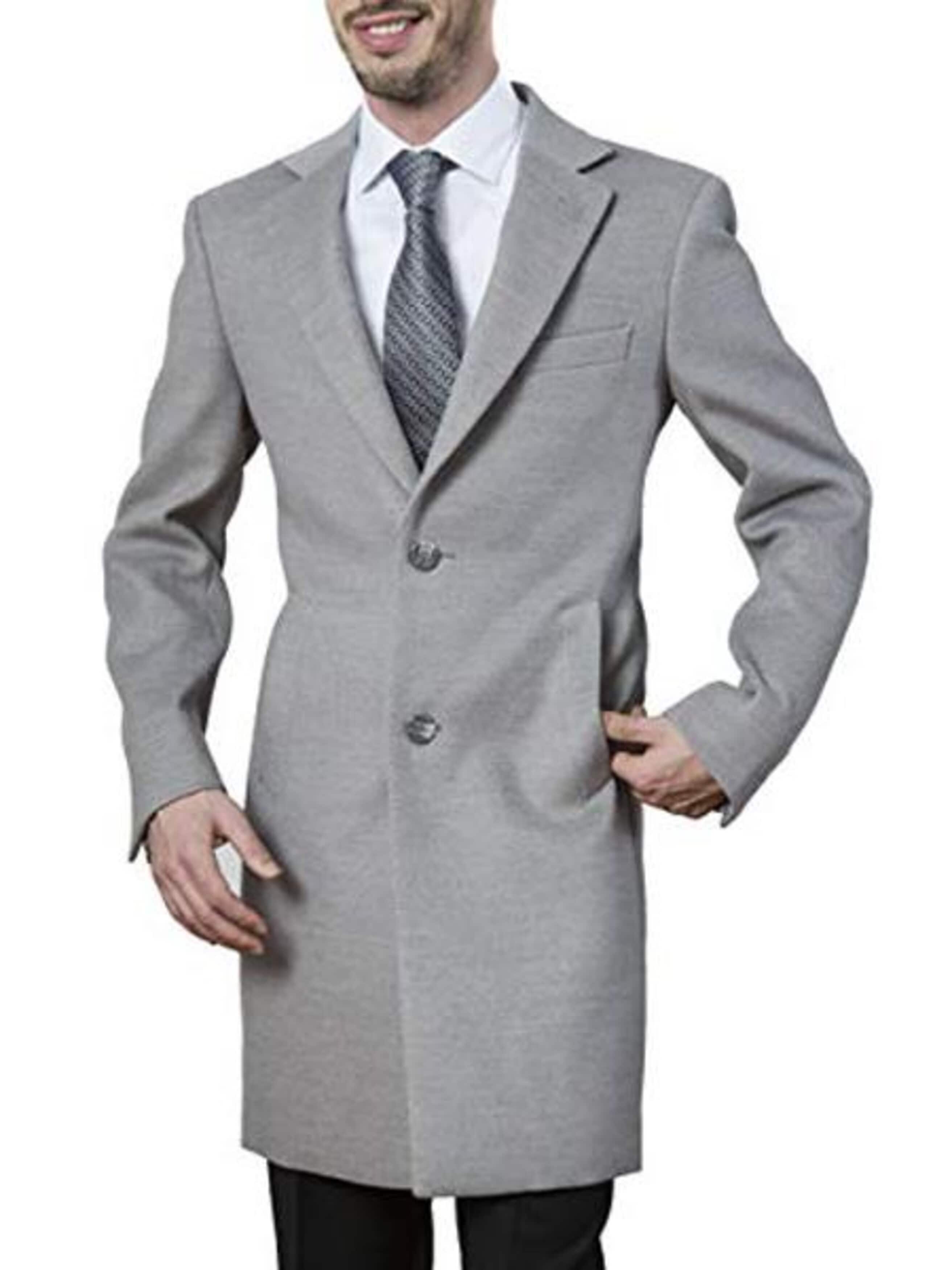 Light Grey Modern Fit Men's Topcoat: Winter Essential