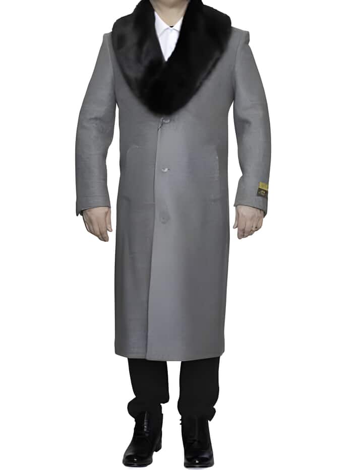 Men's Wool Ankle-Length Overcoat with Removable Fur