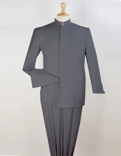 Light Grey Mandarin Collar Suit for Men