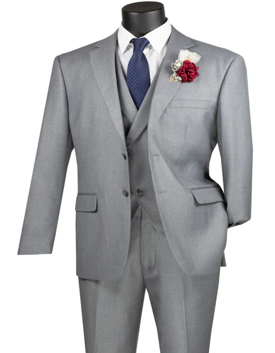 Light Grey Two Button Modern Fit Suit with Vest