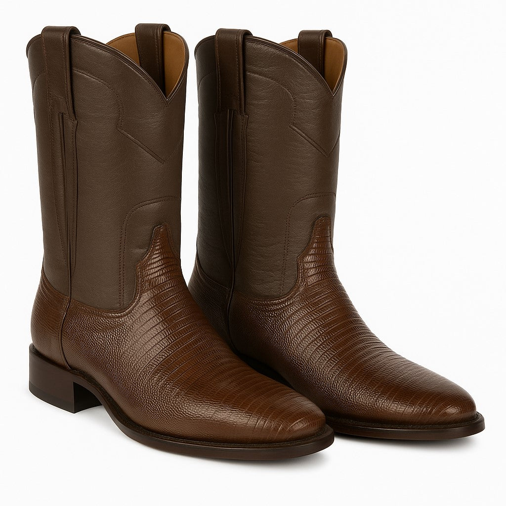 Los Altos Men's Brown Genuine Lizard Teju Zipper Roper Boots