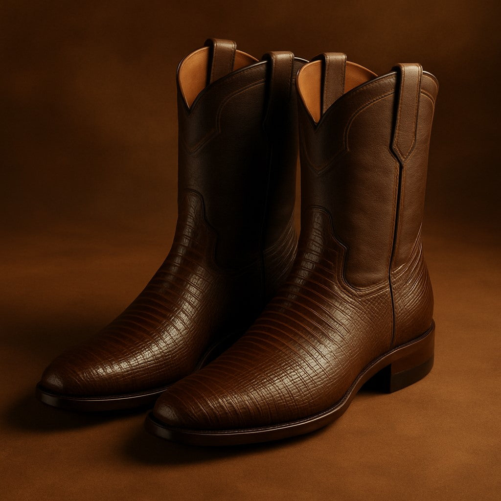 Los Altos Boots Men's Lizard Teju Roper Western Boots Brown