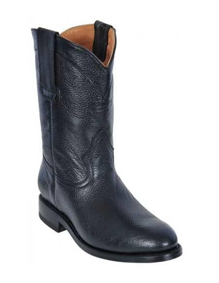 Los Altos Boots Black Men's Genuine Deer Roper Leather With Rubber Sole Boot ~ botines para hombre