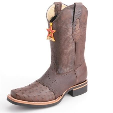 Los Altos Boots Brown Wide Toe Boots Genuine Ostrich Skin