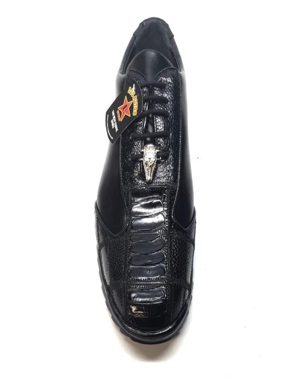 Black Ostrich Leg Lace Up Sneakers by Los Altos