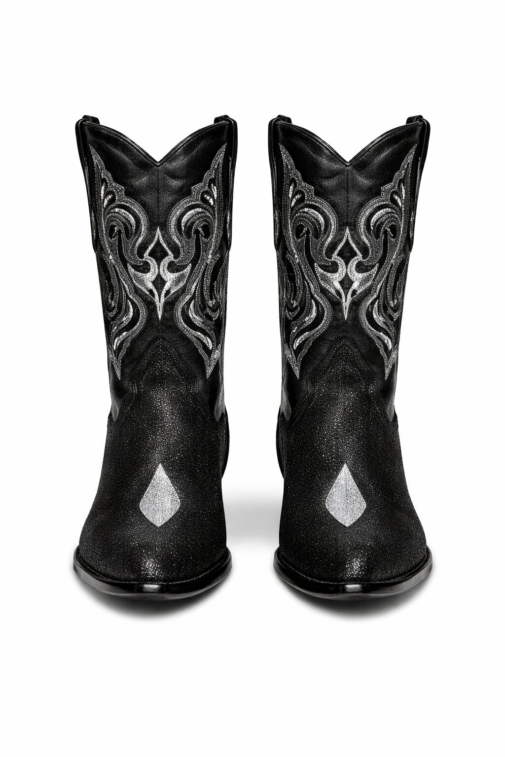 Los Altos Boots Black Genuine Stingray Mantarraya Skin Single Stone Western Cowboy Botas De Mantarraya - Mantarraya Boots (EE)