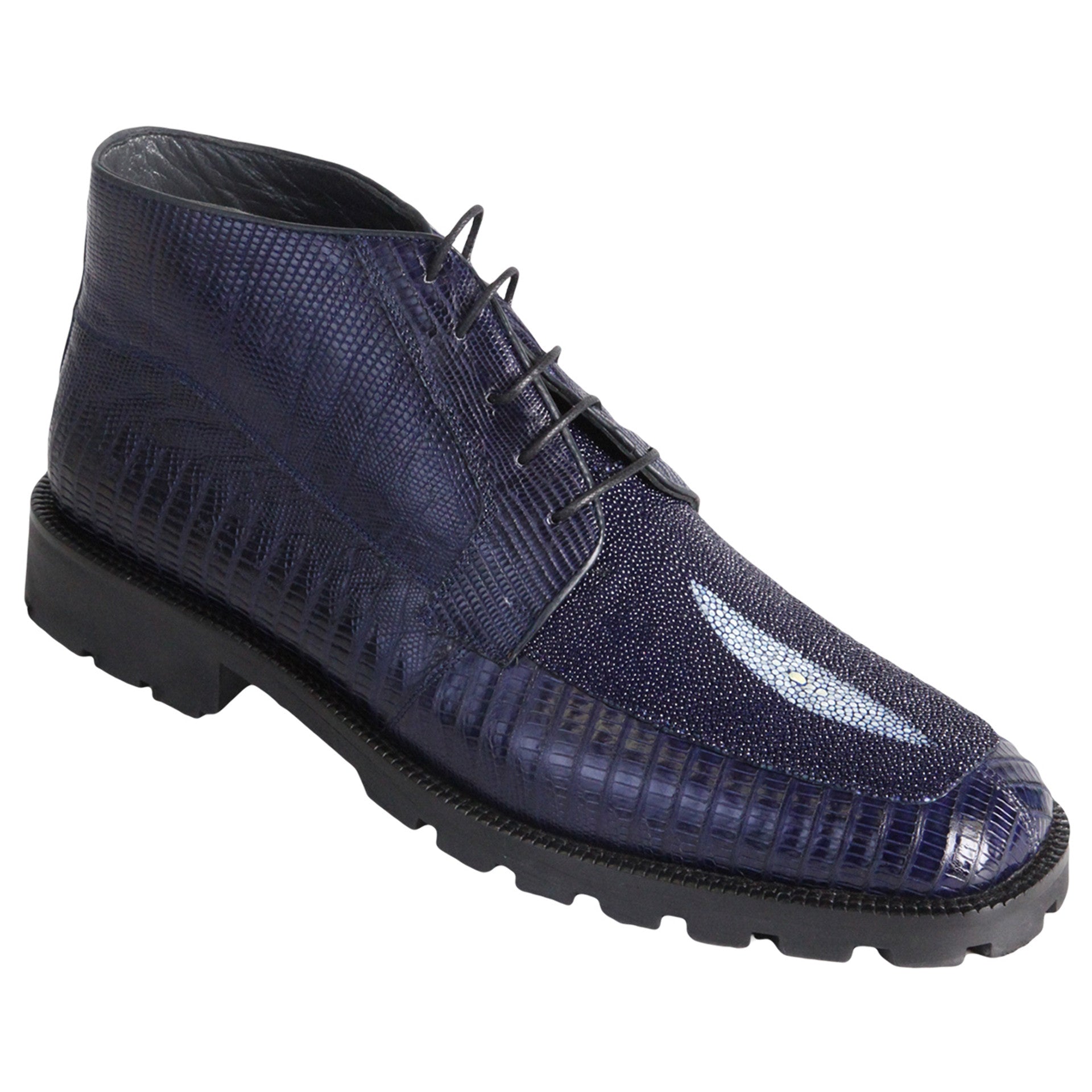 Navy Lizard & Stingray Ankle Boots by Los Altos