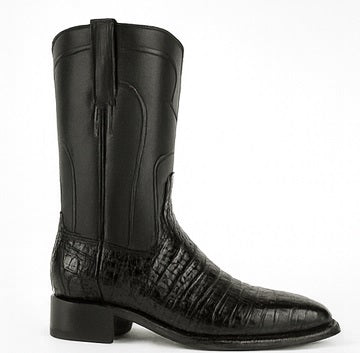 Black Caiman Belly Roper Cowboy Boots