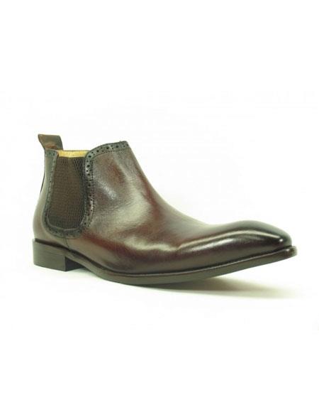 Men's Carrucci Burnished Calfskin Slip-On Brown ~ Black Low-Top Chelsea Cheap Priced Men's Dress Boot With jeans or Suit Best Fashion Dressy Leather Boot!