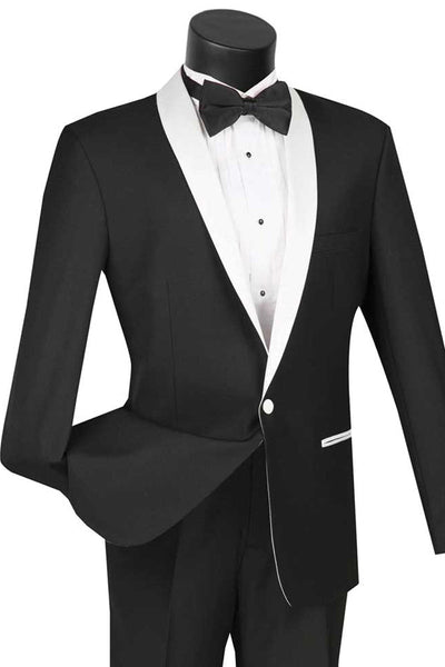 Menβs Black & White Modern Shawl Tuxedo