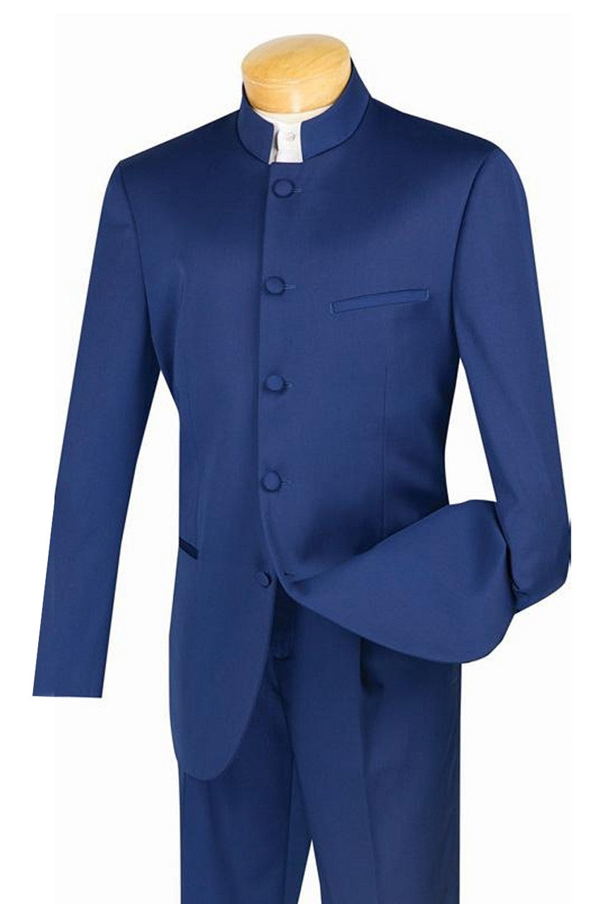 Lucci Banded Collar Fashion Suit - Blue