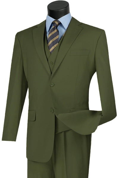 Classic Olive Vested Suit - Flat Front, Vinci Design