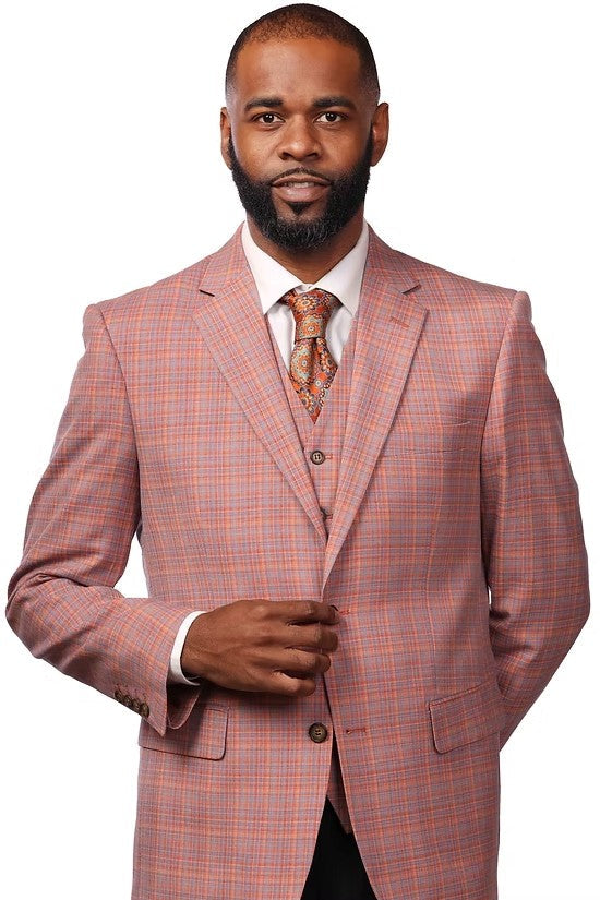 Vitali Copper Plaid Vested Modern Fit Suit M2131