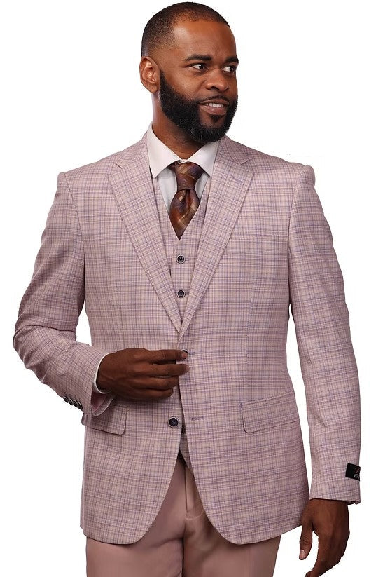 Vitali Lavender Plaid Vested Modern Fit Suit M2131