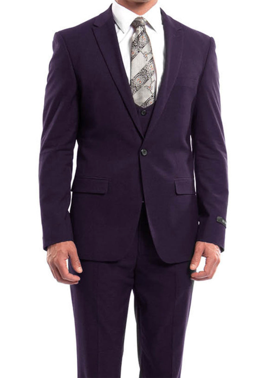 Purple 3 Piece Slim Fit Suit with Peak Lapel
