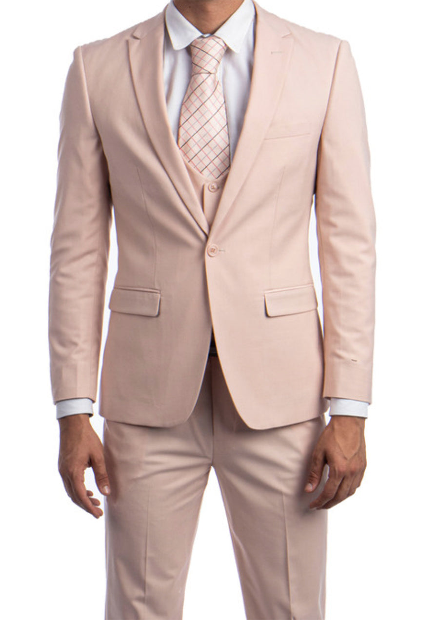 Blush Peak Lapel 3 Piece Slim Fit Suit