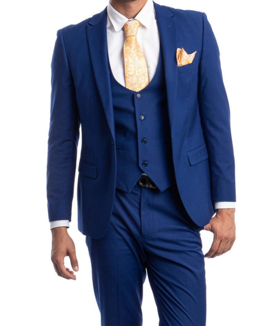 Indigo Slim Fit 3 Piece Suit with Peak Lapel