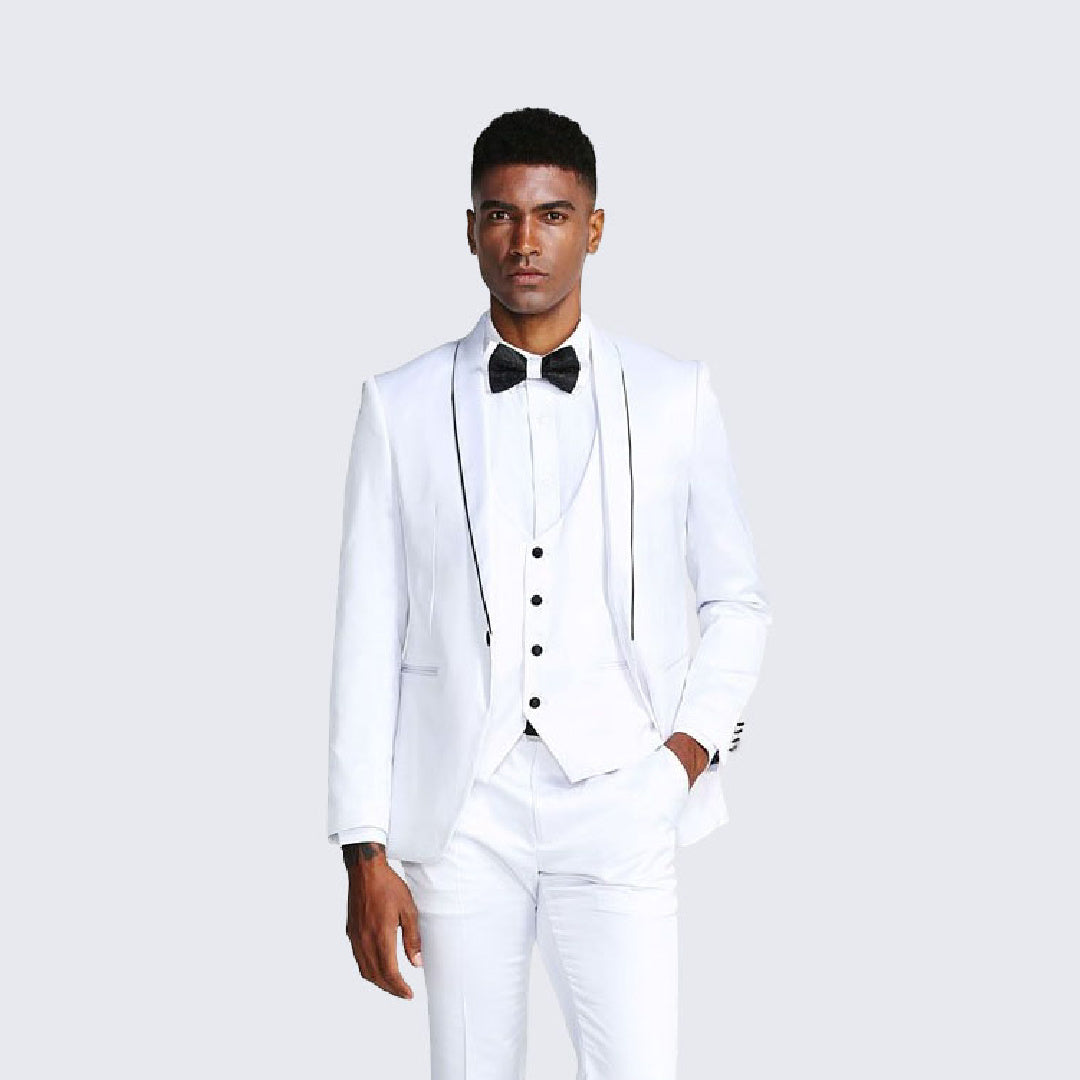 White Slim Fit Satin Tuxedo β Four Piece Set