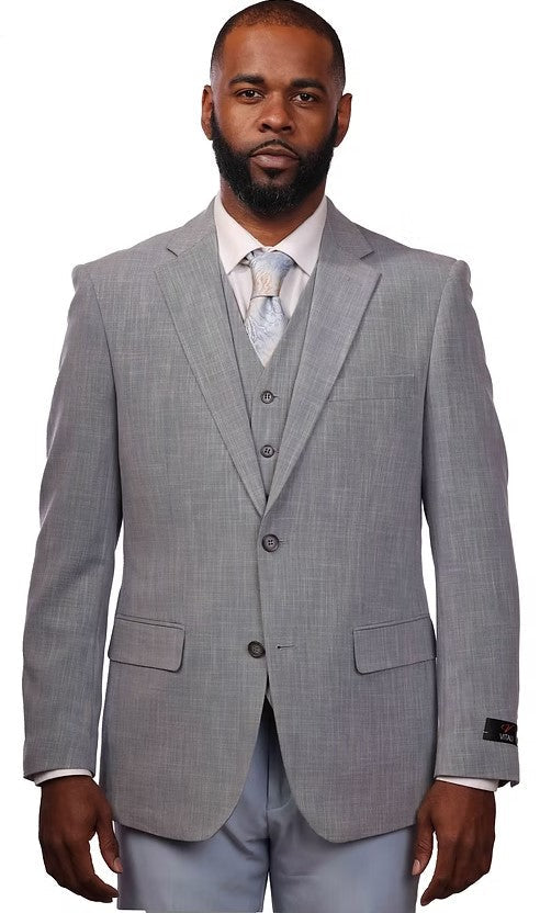 Vitali Grey Sharkskin Modern Fit Vested Suit M3589
