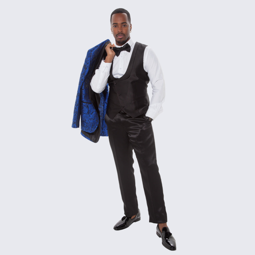 Royal Blue Floral Tuxedo with Shawl Lapel β 4 Piece Slim Fit Set