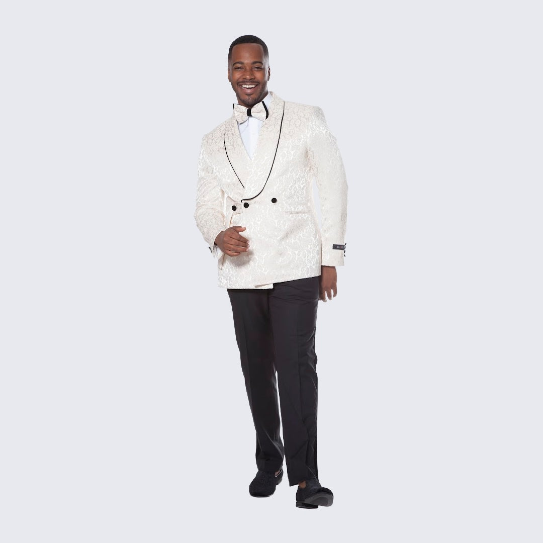 Champagne Double Breasted Paisley Tuxedo – Three Piece Set